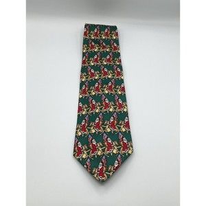 VTG Hallmark Santa Horse American Flag Silk Tie Green Christmas Patriotic 1996